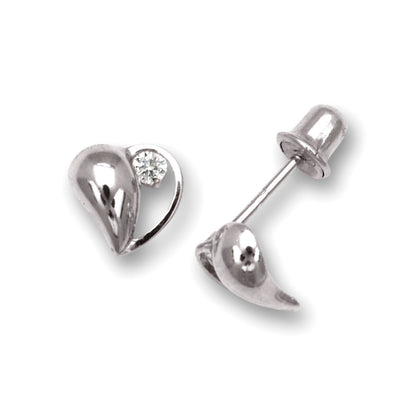14K Yellow & White Gold Heart Shaped Screw back Earrings for Women