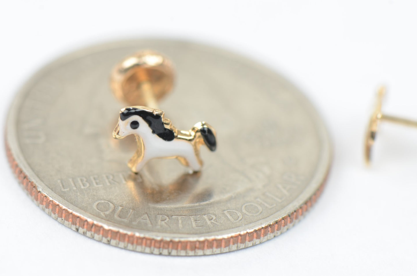 14k Yellow Gold Baby Enamel Horse earrings with Screw Back