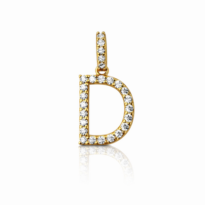 14k Yellow Gold Initial Letter CZ Pendant: Medium