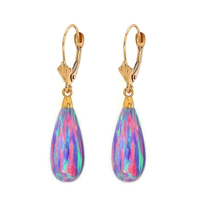 14k Yellow and White Gold  Purple Opal Leverback Earrings