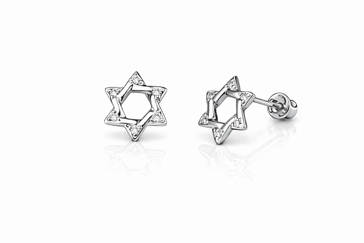 14K Yellow and White Gold CZ Star of David Stud Earrings