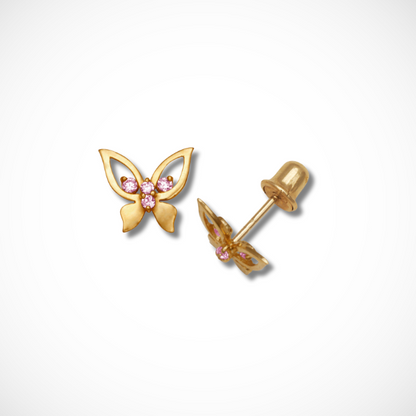 14K Yellow Gold Kids Butterfly Shape Screw Back Studs Earrings