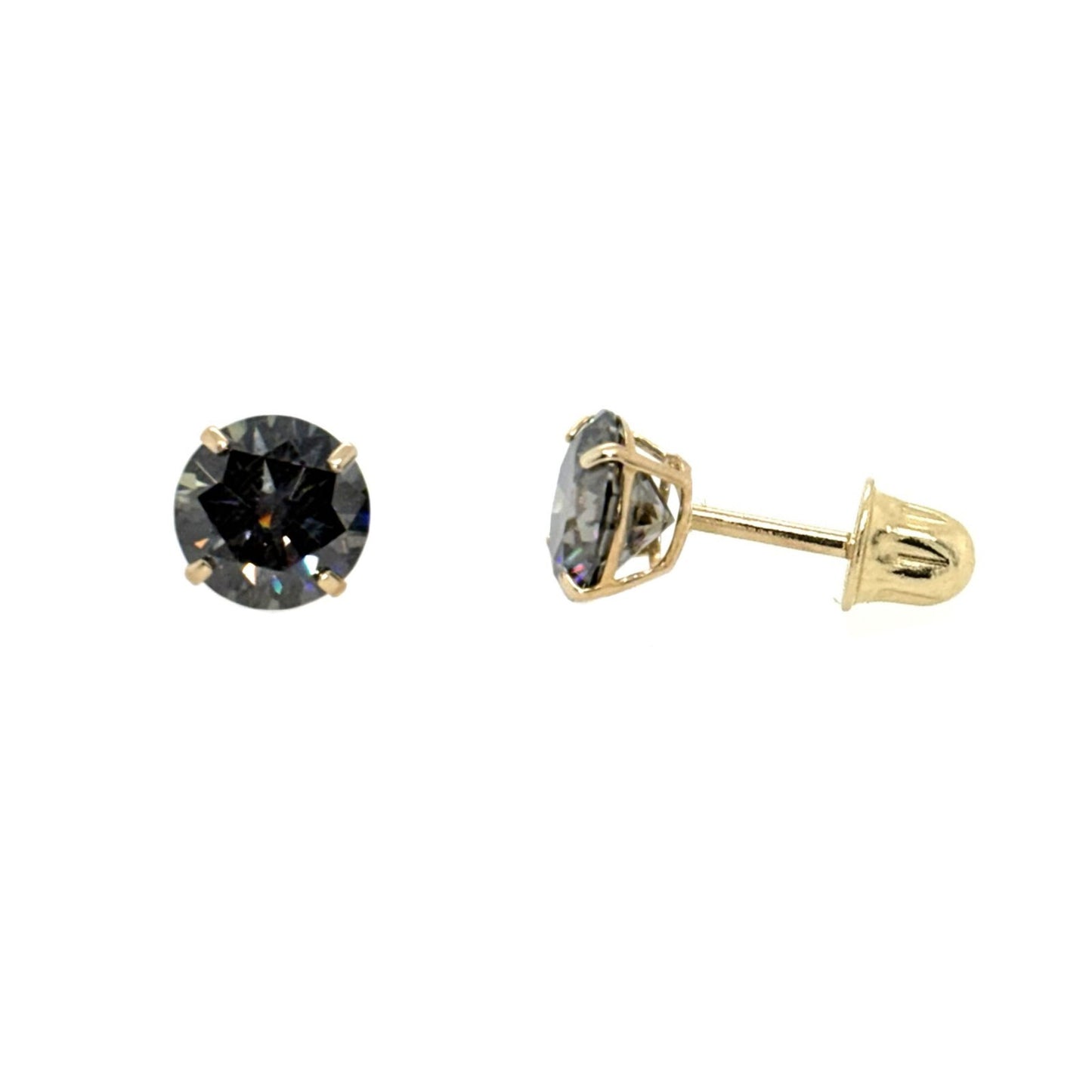 14K Gold GRA Certified D-VVS1 Round Grey Moissanite Screw Back Studs Earrings