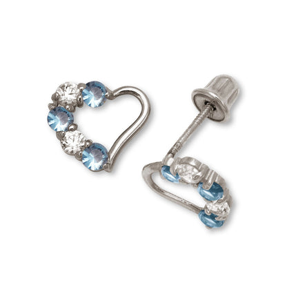 14K Yellow & White Gold Heart Stud Earrings for Girls