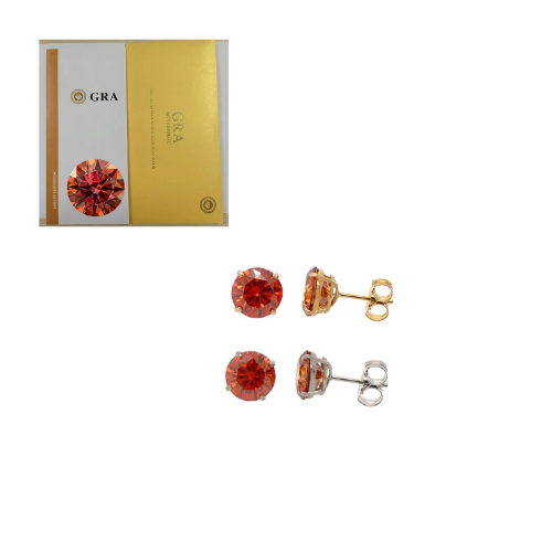 14K Gold GRA Certified D-VVS1 Round Orange Moissanite PushBack Studs Earrings