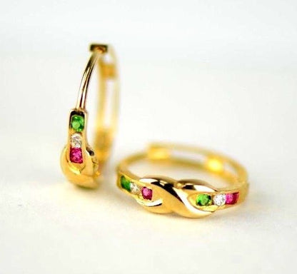 hoop 14k yellow gold round CZ earrings huggies huggie earring