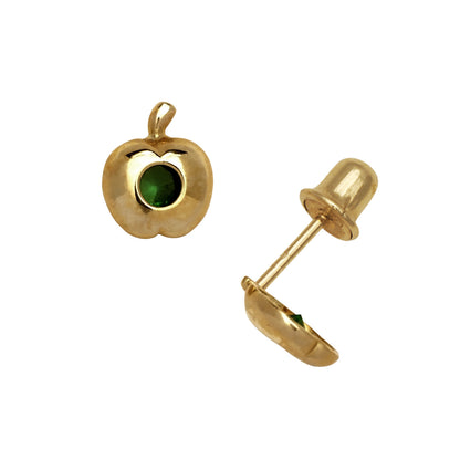 14k Yellow Gold  Apple CZ Birthstone Stud Screw Back Earrings