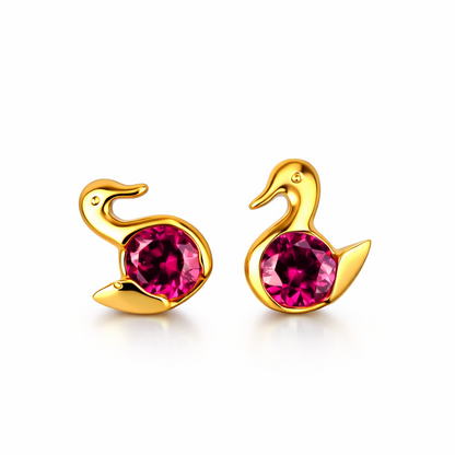 14k Yellow Gold Duck Birthstone Stud Earrings Screw Back