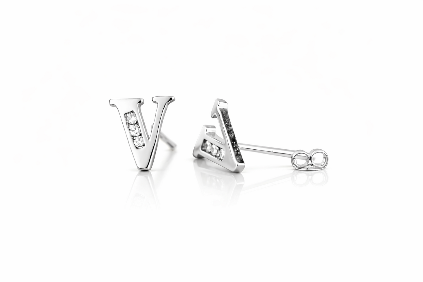 14k Yellow or White Gold Initial Letters CZ Stud Earrings