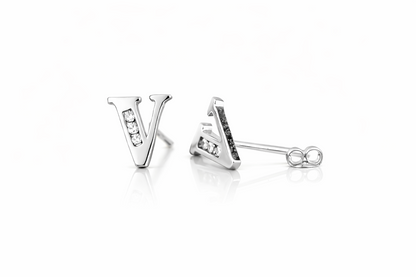 14k Yellow or White Gold Initial Letters CZ Stud Earrings