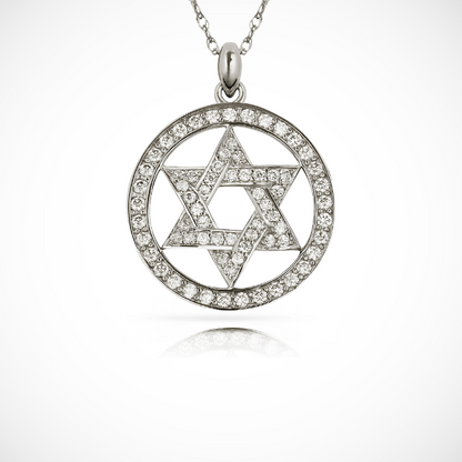 14K Yellow & White Gold Classic Jewish Star Pendant For Women