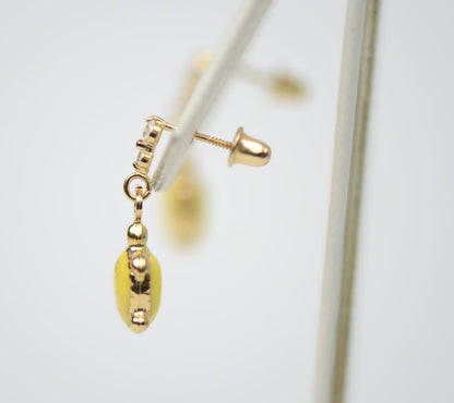 14K Solid Yellow Gold Turtle Enamel Dangle Screw Back Baby Earrings