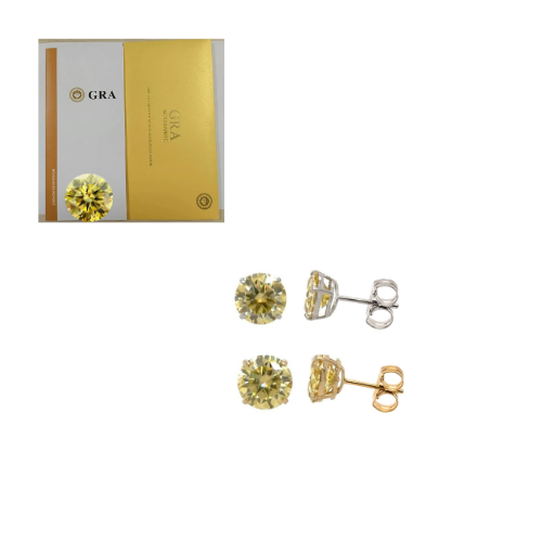 14K Gold GRA Certified D-VVS1 Lemon Yellow Oissanite PushBack Studs Earrings