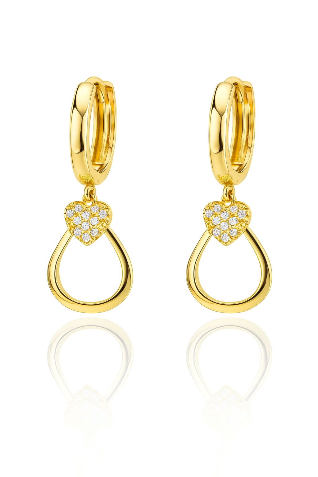 14k Yellow / White Gold Dangle CZ  Huggie Earrings