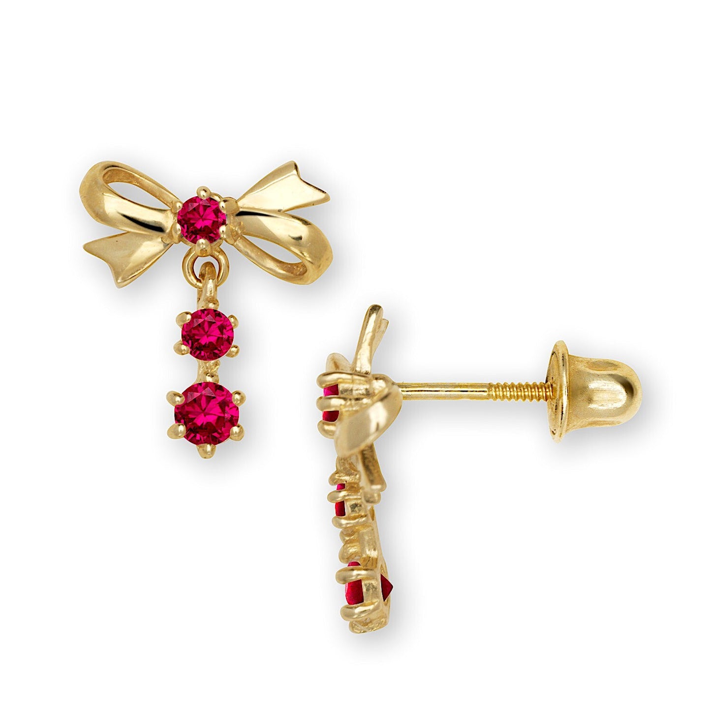 14K Yellow & White Gold Pretty Bow Dangle Earrings for Girls