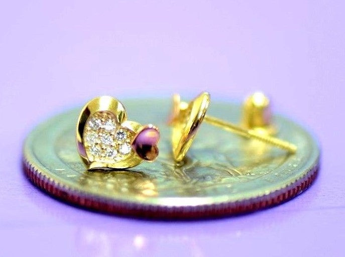14K White Yellow Gold Heart Shape CZ Stud Earrings