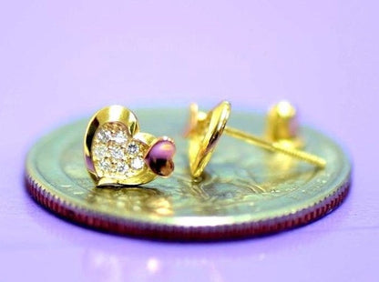 14K White Yellow Gold Heart Shape CZ Stud Earrings