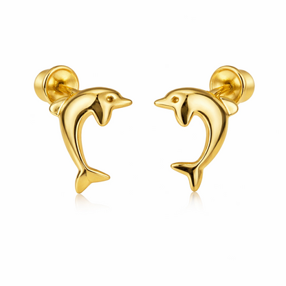 14k Yellow White Gold Dolphin Earrings