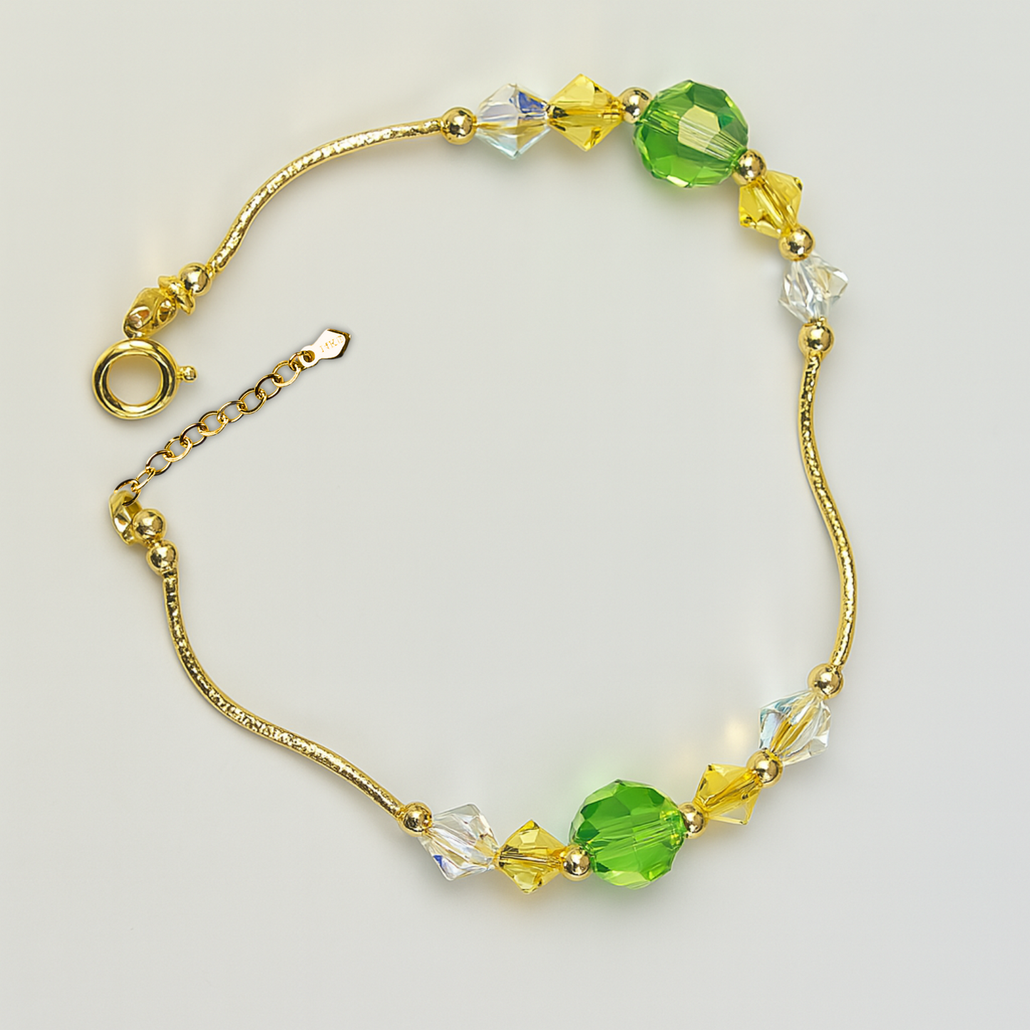 14K Yellow Gold Elegant Crystals Bracelet Kids Baby Girls & Boy -With Extension