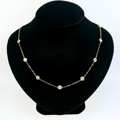 14K YellowGold Beautiful GRA Certified Round Clear Moissanite Necklace for Women