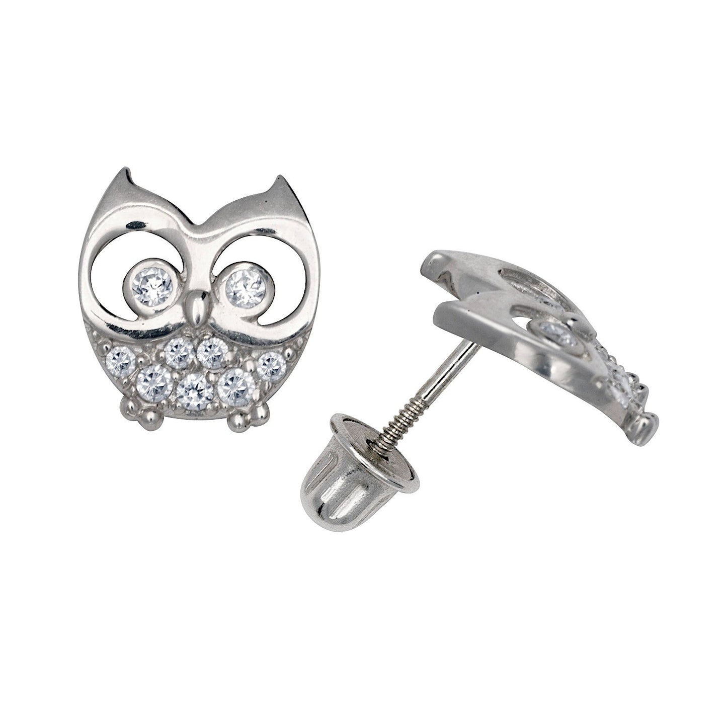 14K Yellow & White Gold Elegant Owl Shaped Studs Earrings for Women