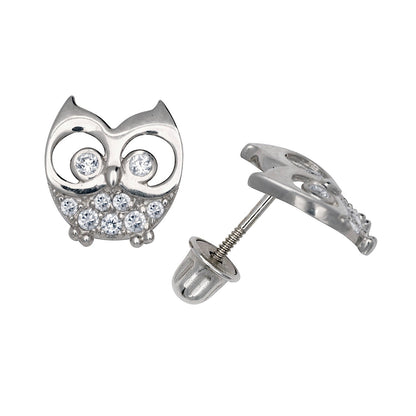 14K Yellow & White Gold Elegant Owl Shaped Studs Earrings for Women