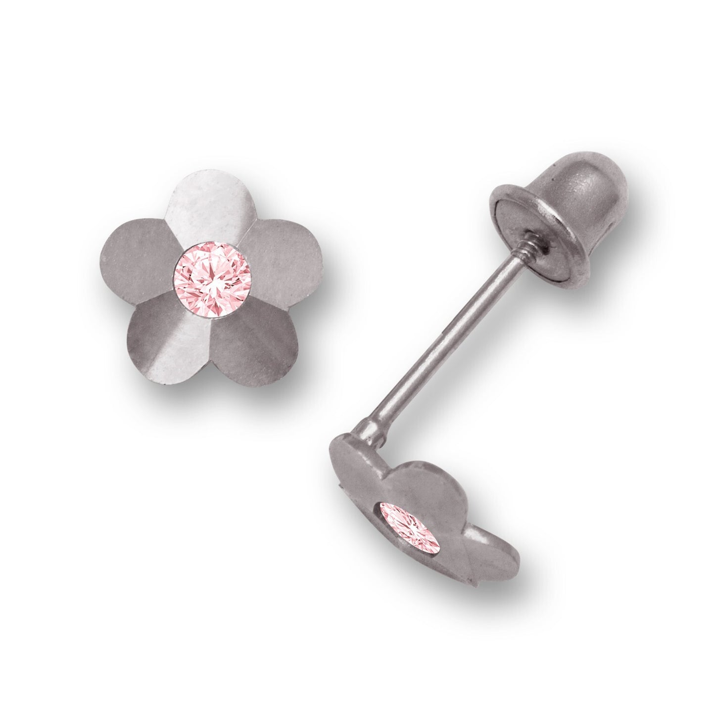 14K Yellow & White Gold Flower Screw Back Stud Earrings for Baby Girl