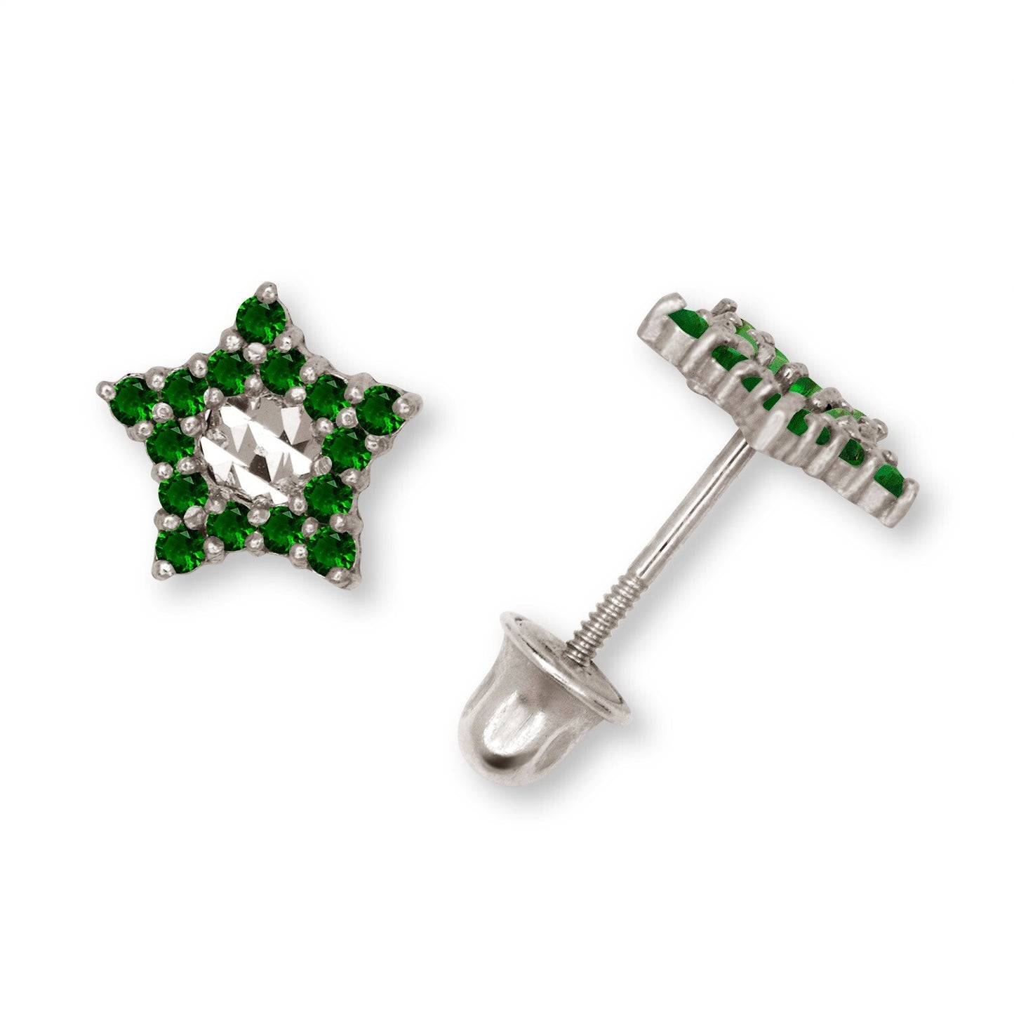 14K Yellow & White Gold Little Star CZ Earrings for Women