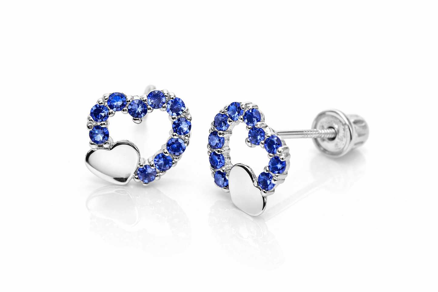 14K Yellow or White Gold Double Heart Stud Earrings with CZ  (Cubic Zirconia)