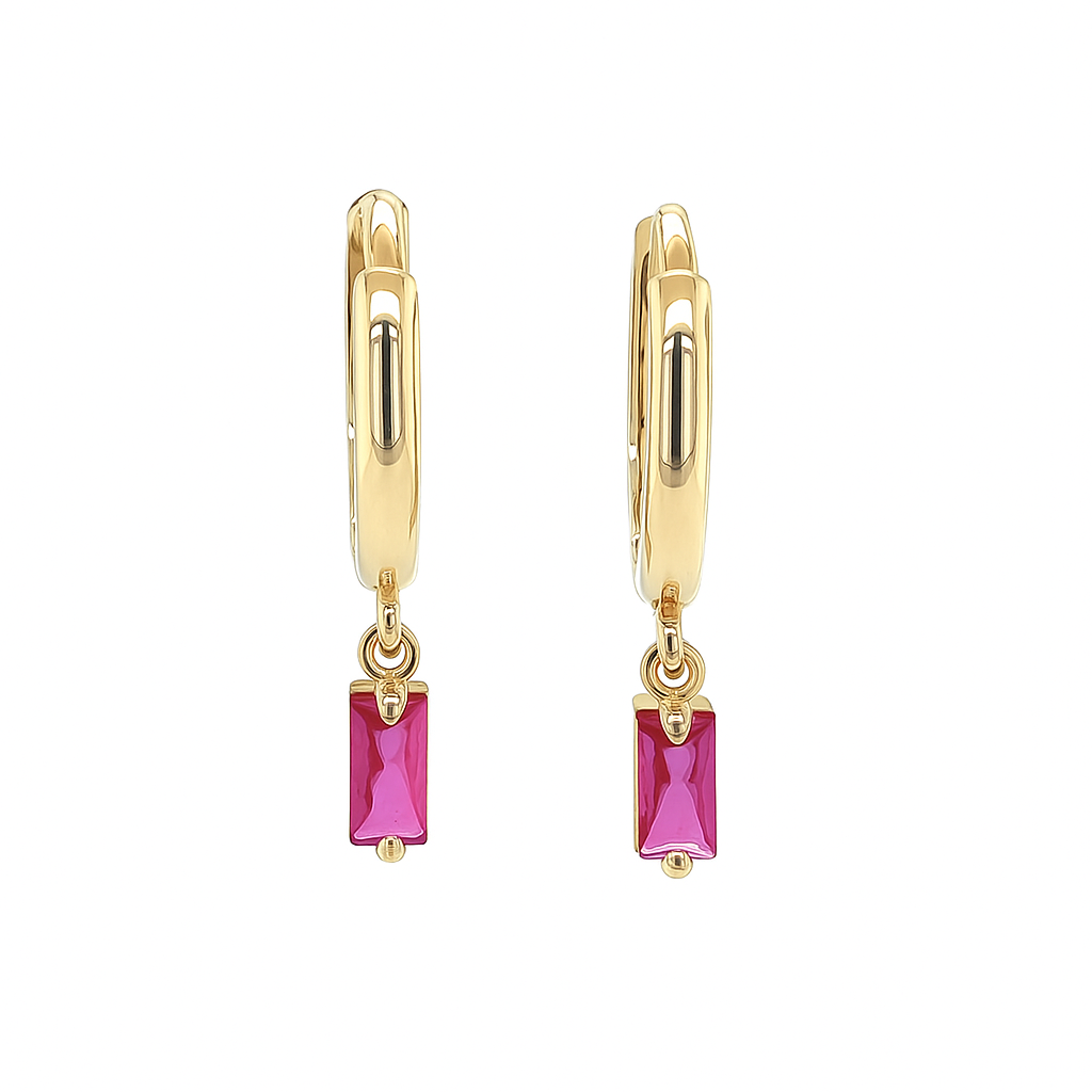 14k Yellow Gold Baguette Birthstone Huggie Earrings