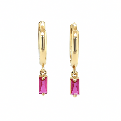 14k Yellow Gold Baguette Birthstone Huggie Earrings