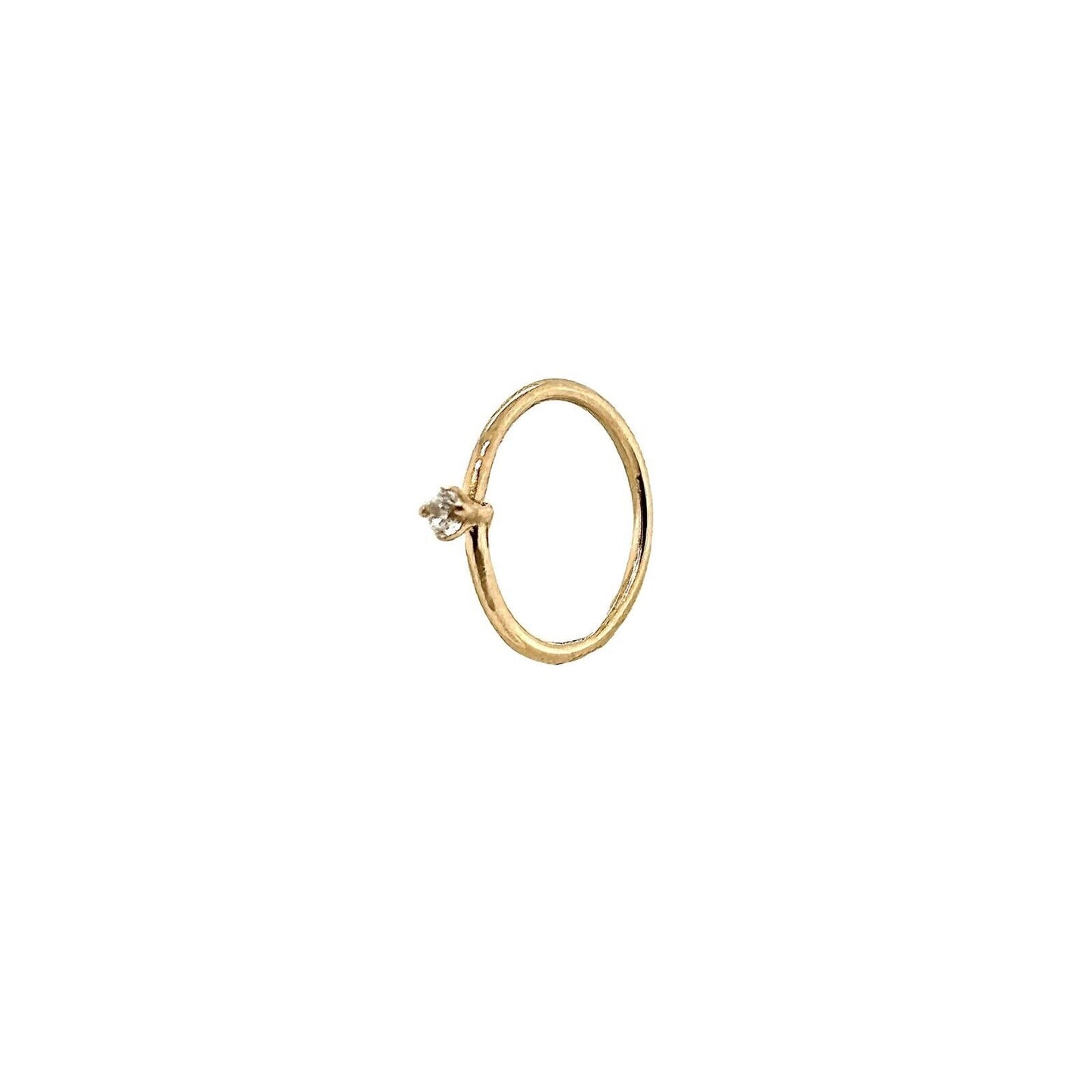 14K Solid Yellow Gold Nose Ring Hoop with 1.5mm CZ Stone