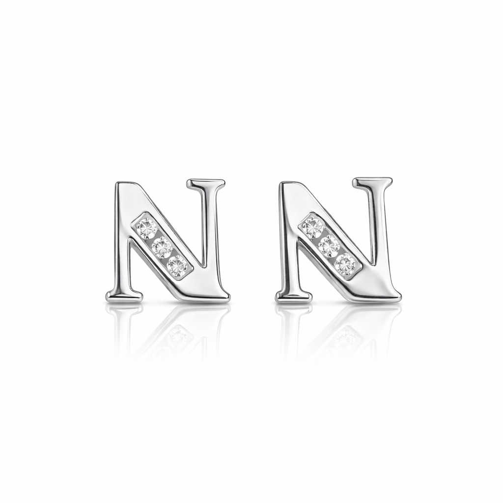 14k Yellow or White Gold Initial Letters CZ Stud Earrings