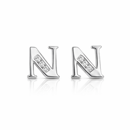 14k Yellow or White Gold Initial Letters CZ Stud Earrings