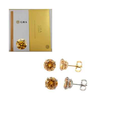 14K Gold GRA Certified D-VVS1 Round Champagne Moissanite PushBack StudsEarrings