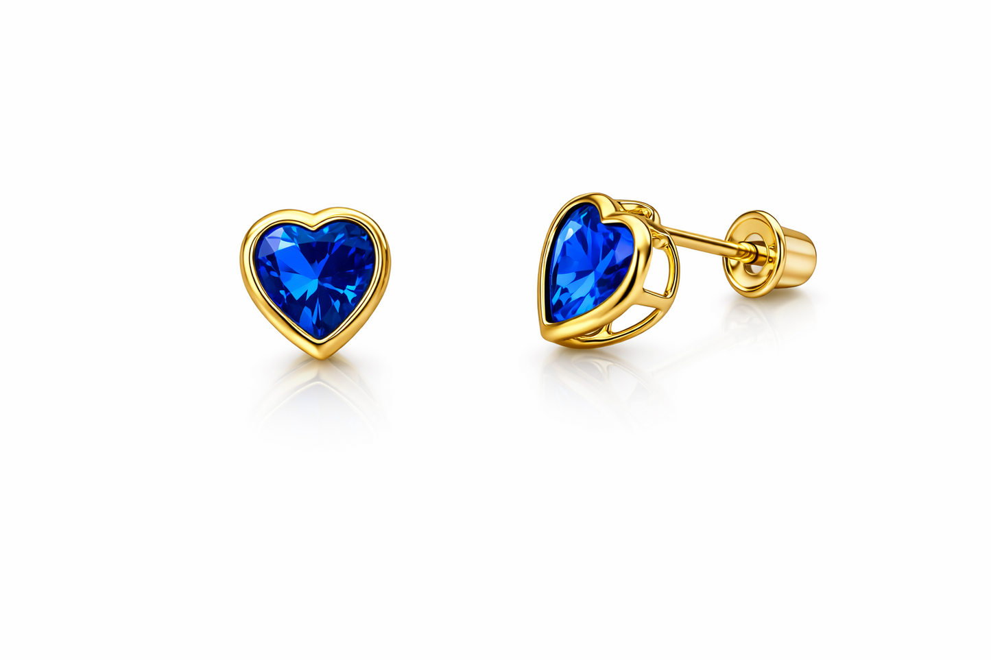 14K Yellow Gold Heart Bithstone Stud Earrings  5mm x 5mm