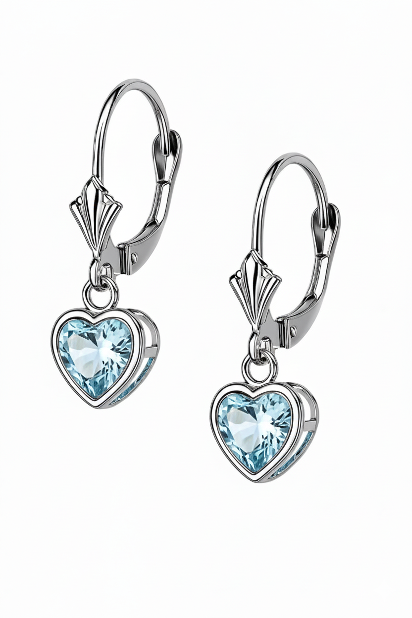14k White Gold Heart Bezel Birthstone Earrings 6x6 MM