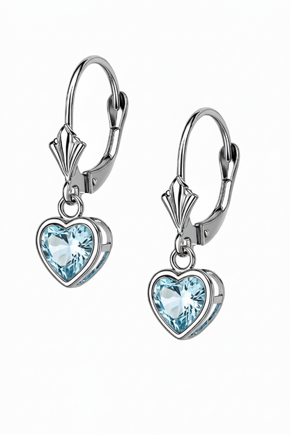 14k White Gold Heart Bezel Birthstone Earrings 6x6 MM