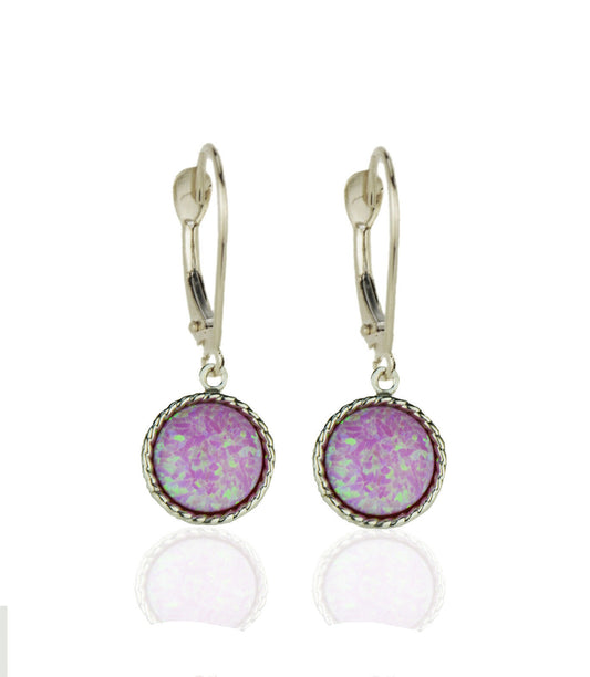 14k White Gold Opal Flat Dangle Leverback Earrings