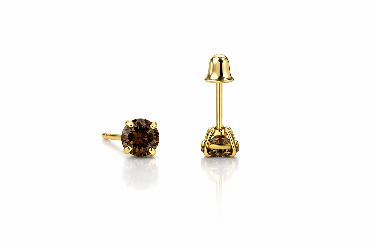 14K Solid Yellow Gold 4mm Round Birthstone screw back Earrings
