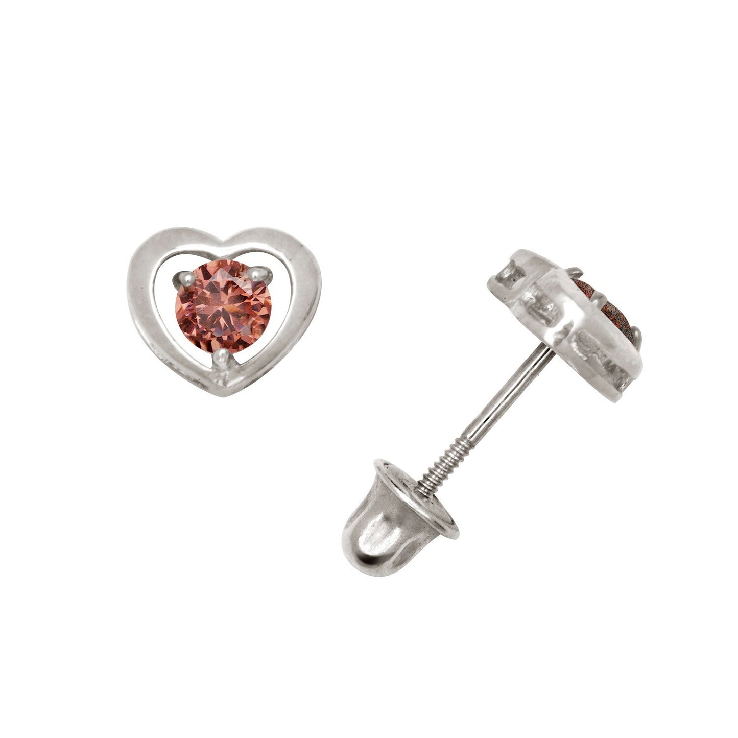 14K Yellow & White Gold Elegant CZ Heart Shaped Stud Earrings for Women