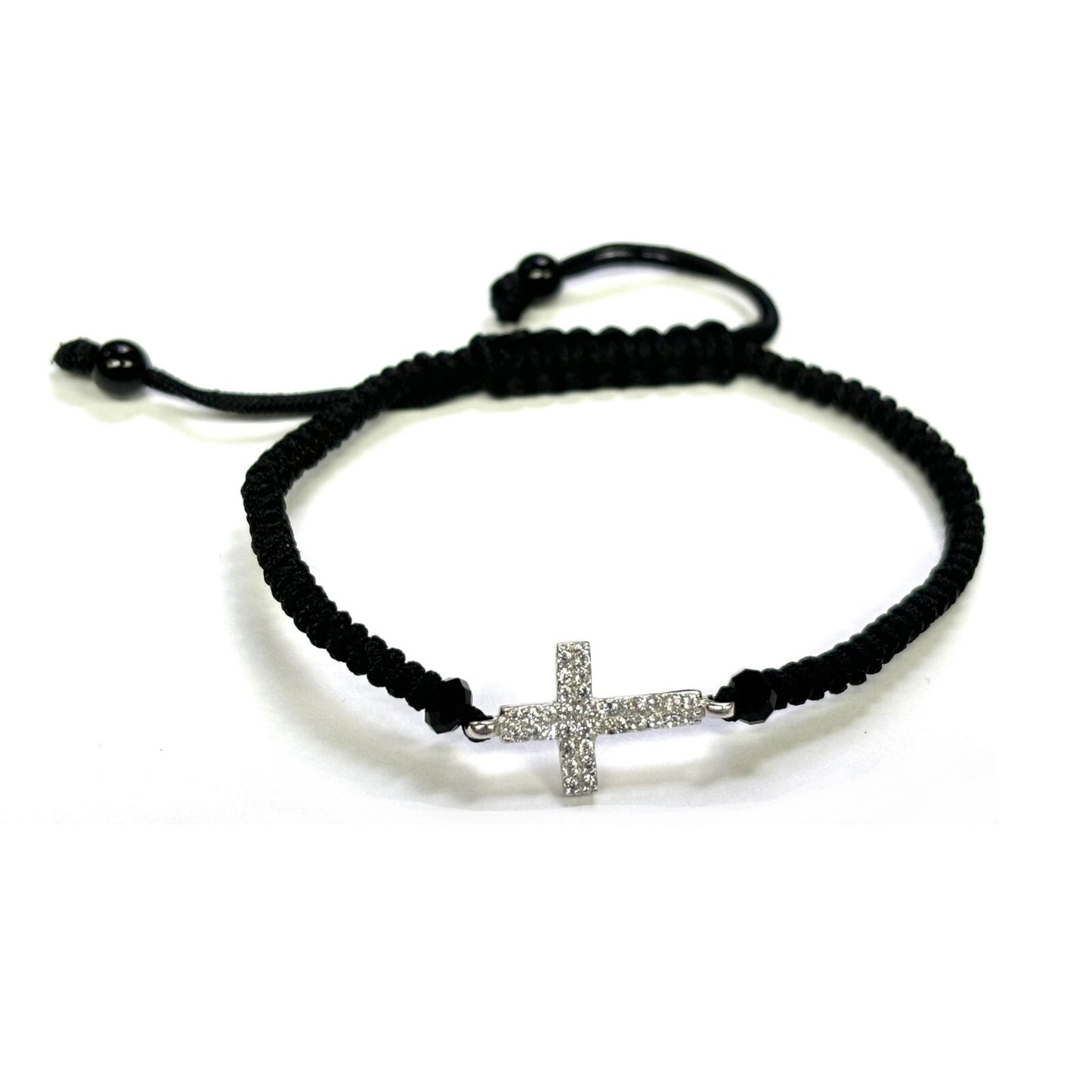 925 Sterling Silver String CZ Bracelet Cross 6" Adjustable to 11"