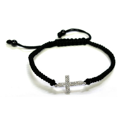 925 Sterling Silver String CZ Bracelet Cross 6" Adjustable to 11"