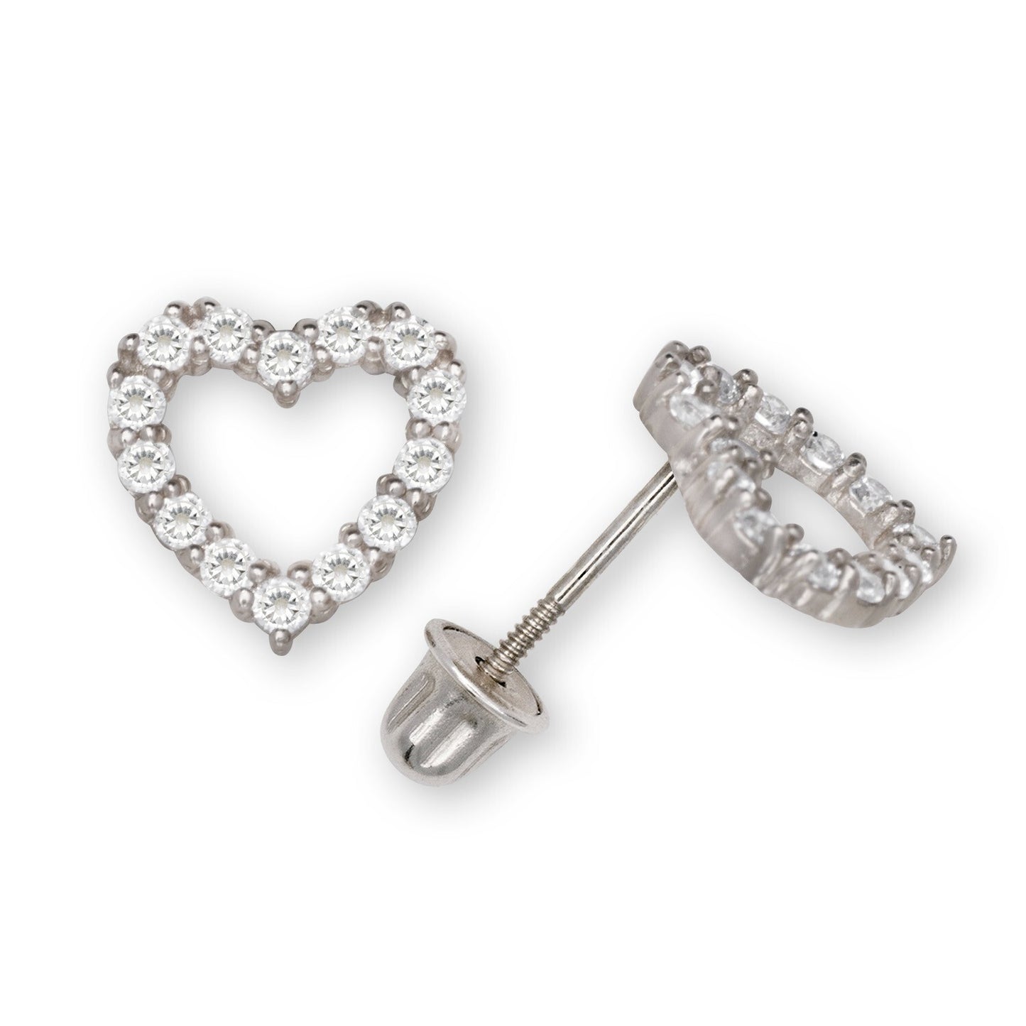 14K Yellow & White Gold Beautiful Large CZ Heart Shaped Stud Earrings for Women