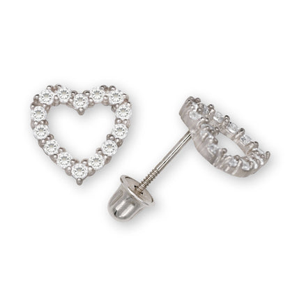 14K Yellow & White Gold Beautiful Large CZ Heart Shaped Stud Earrings for Women