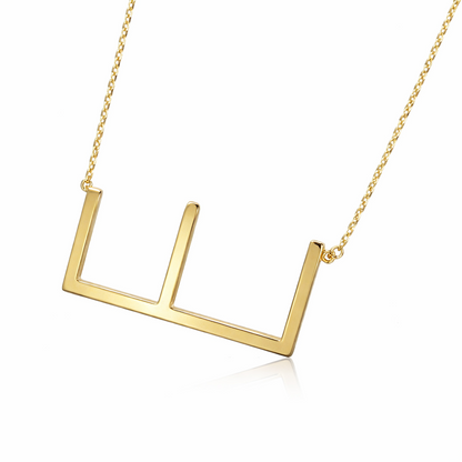 14k Yellow Gold Sideway Initial Letter Necklace Pendant