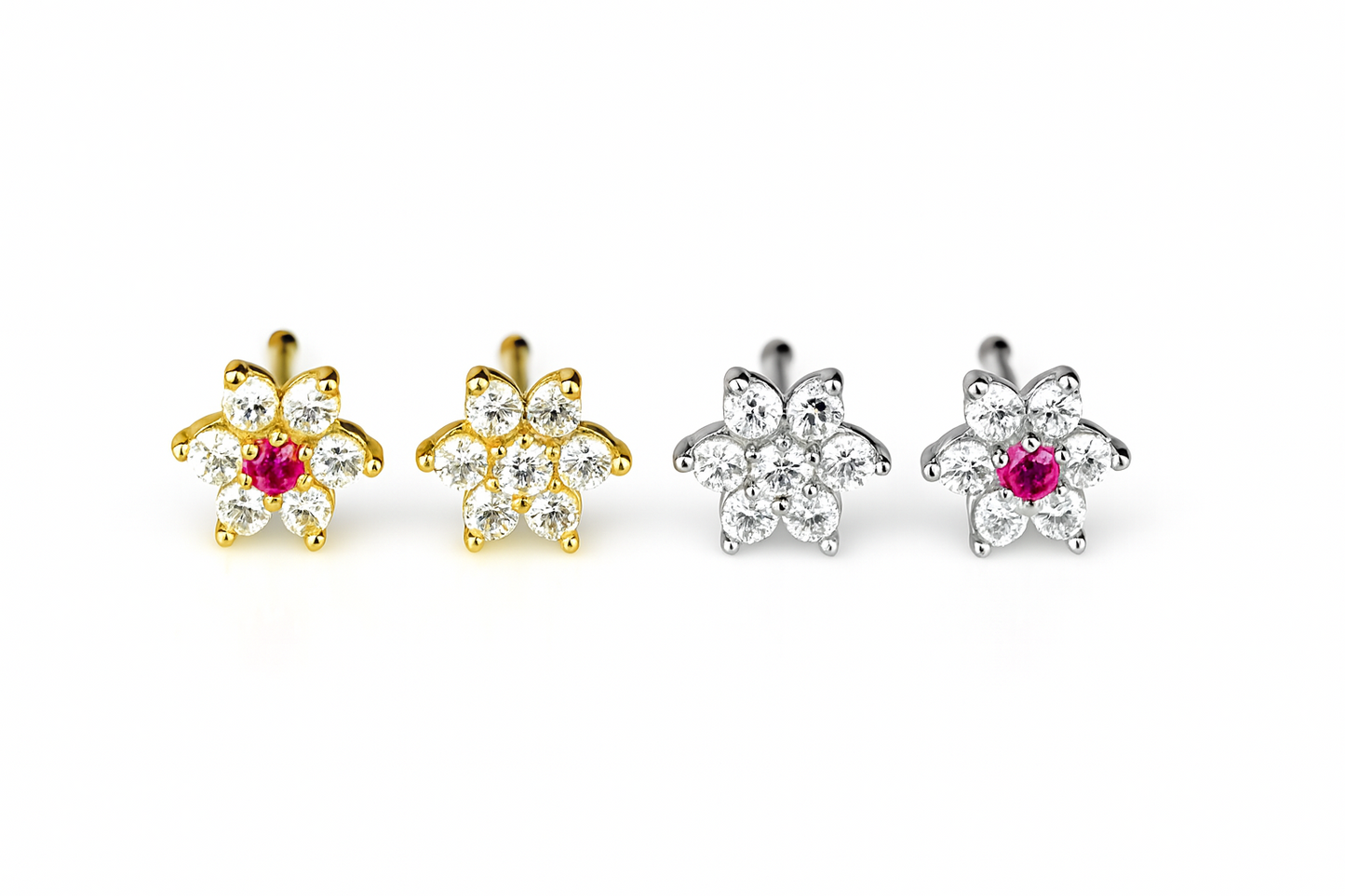 14k Yellow or White Gold Flower Nose Piercing Stud
