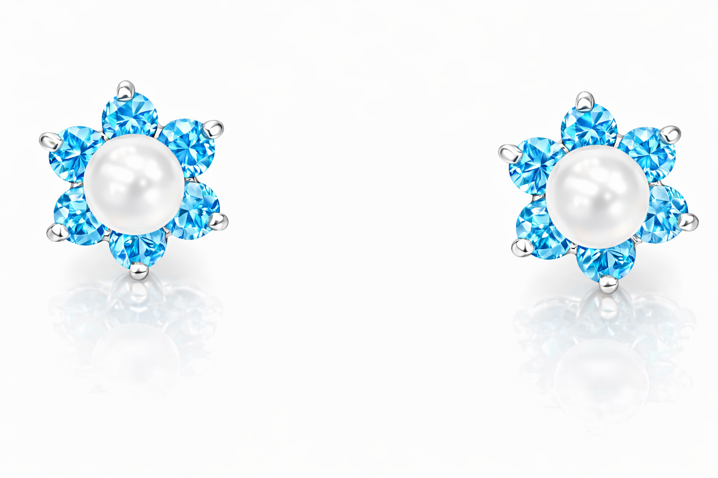 14k Yellow or White Gold Flower CZ Stud Earrings White Pearl with Screw Back