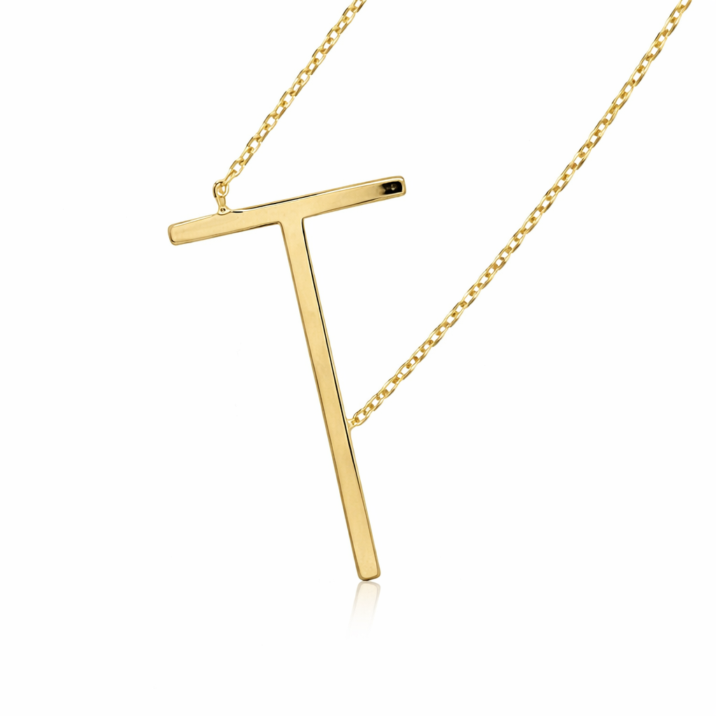 14k Yellow Gold Sideway Initial Letter Necklace Pendant
