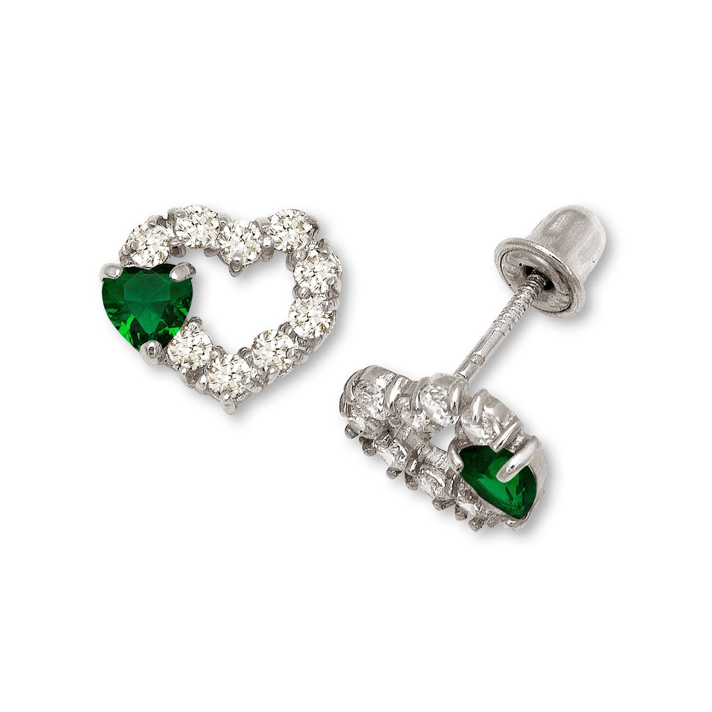 14K Yellow & White Gold Heart Shape Screw Back Earrings for Women